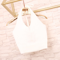 Sexy halter neck camisole womens strapless navel breast bandeau 2020 spring and summer short high-waisted knitted top