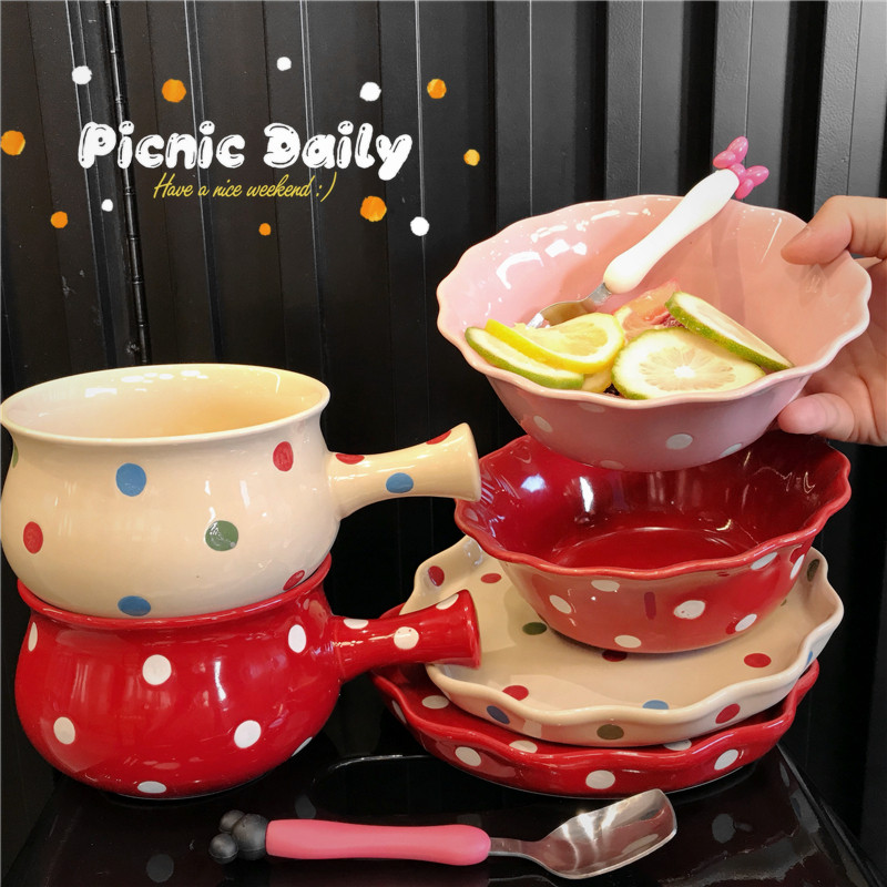 Creative cute wave potato ceramic dish tableware tableware female heart supermesoba salad bowl soup bowl Korean dessert plate household