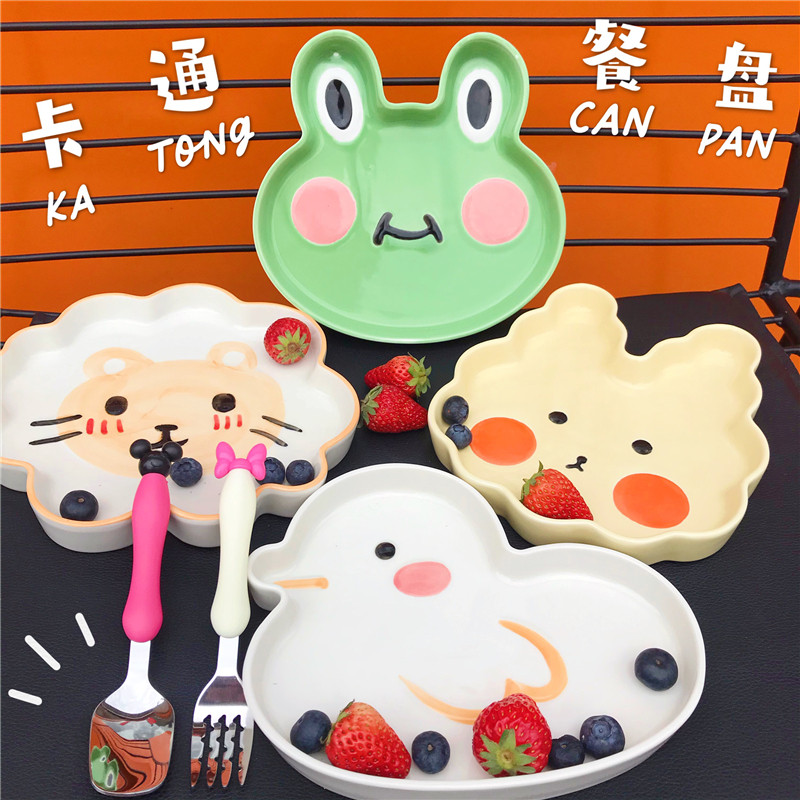 ins cute cartoon salad breakfast pan Korean style cutlery home ceramic flat tray irregular creative girl