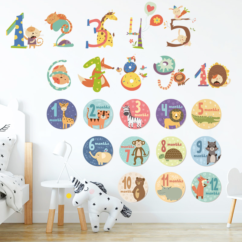 Wall Sticker Removable Back Glued Cartoon Children Room Nursery School Classroom Wall Trim Stickers Looking for Literacy Figures
