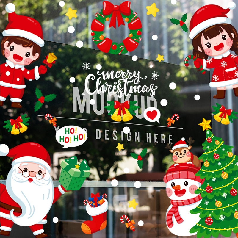 Christmas wall stickers Christmas old children on floor glass windows storefront doors decorated with stickers waterproof