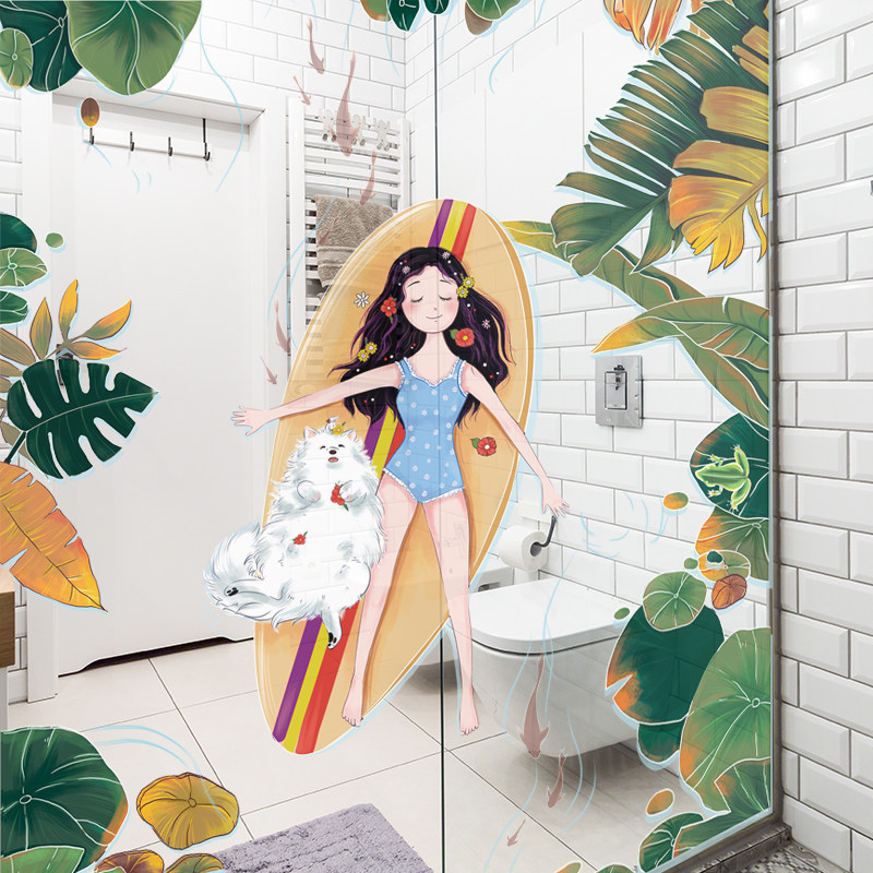 Small fresh wall stickers Inwind waterproof self-adhesive bathroom Dressing Room Glass Room Door Sticker Dorm Room Headboard Skirting