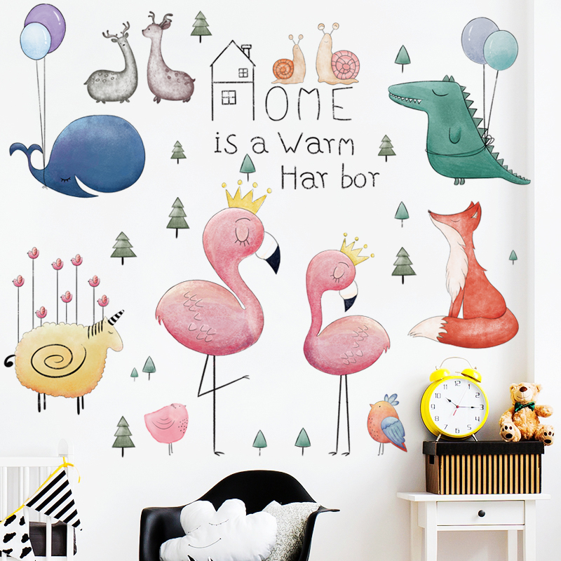 Wall sticker flamingos whale balloon Sen is Nordic in background wall Simple fashion animal sticker sticker