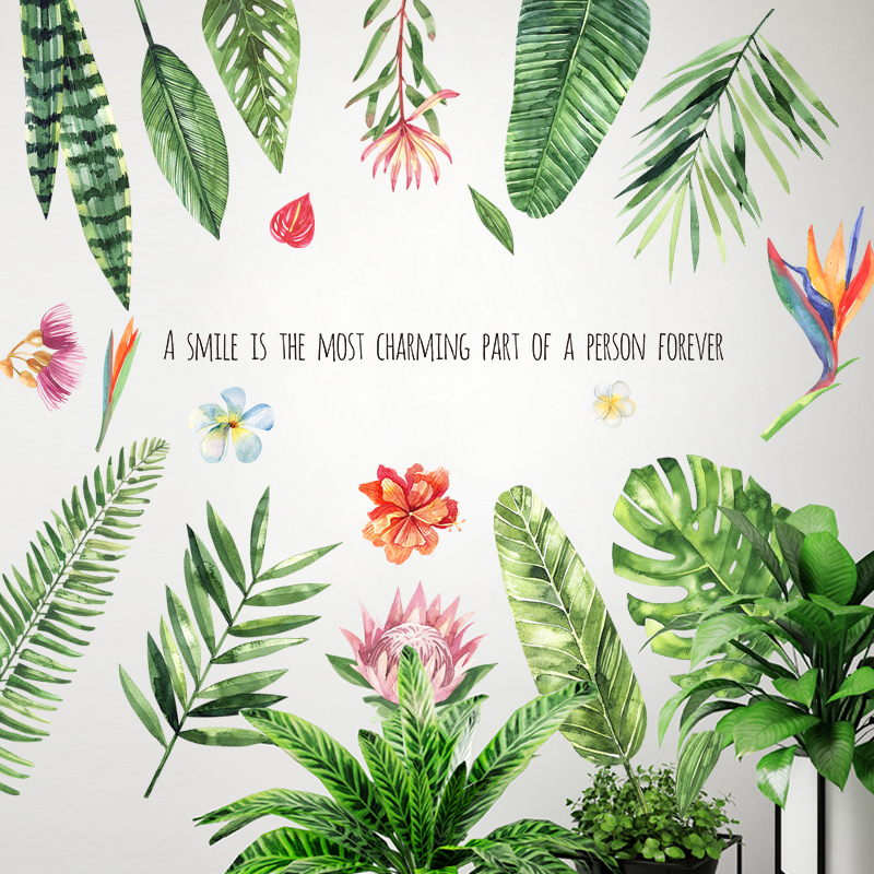 Wall stickers green leaves Nordic living room bedroom dormitory self-adhesive waterproof stickers door plants flowers wall decoration stickers