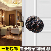 European-style invisible door lock Single-sided lock Round invisible lock Concealed background wall secret door handle lock Indoor pull ring lock