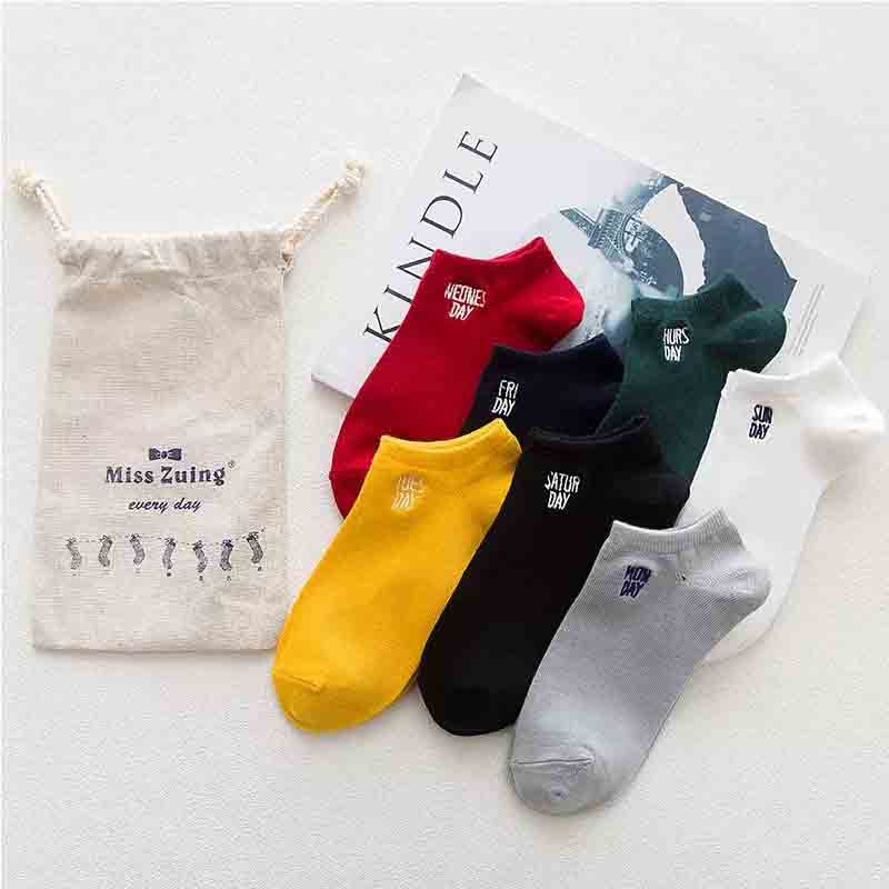 Day Series Week Socks Out of pure cotton socks Short midsection socks Men's and women Sox pure color 100 hitch for about 7 days socks