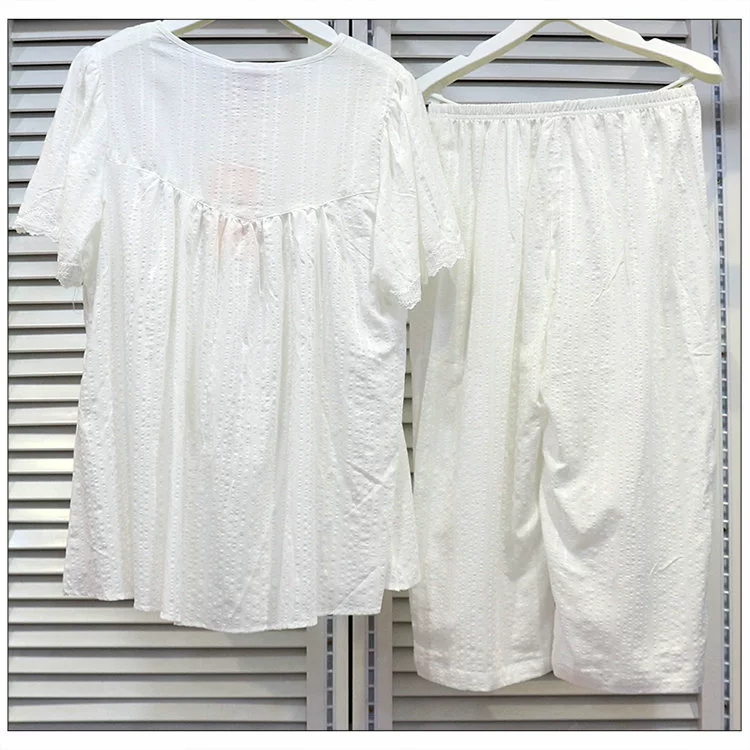 Nuoyiner dịch vụ tại nhà của phụ nữ bộ đồ cotton dệt thoi mùa hè ngắn tay quần cắt ngắn bộ đồ ngủ mỏng 56151 - Bên ngoài ăn mặc