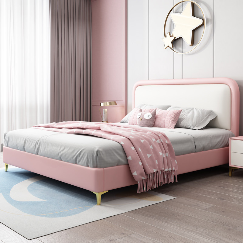 Children's bed girl leather bed 1 2m single bed boy Jane approximately modern soft bag drawer bed 1 5m solid wood containing bed