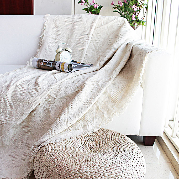 Nordic Pure Colour Vegan Elegant Double Sofa Cover Dust Bed Bag Trio Sofa Towels Full Cover Grid Wire Blanket