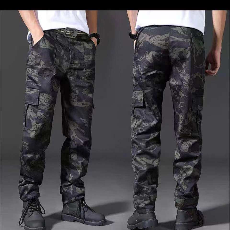 Multi-pocket camouflak pants long pants male and female wear resistant work spring-autumn thickened single pants tear-proof Laurao-upkeep and underpants
