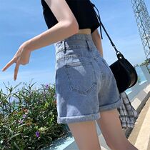 Denim Shorts Woman High Waist 2022 New Summer Slim white Korean version Loose With Lean a Tide Ins black