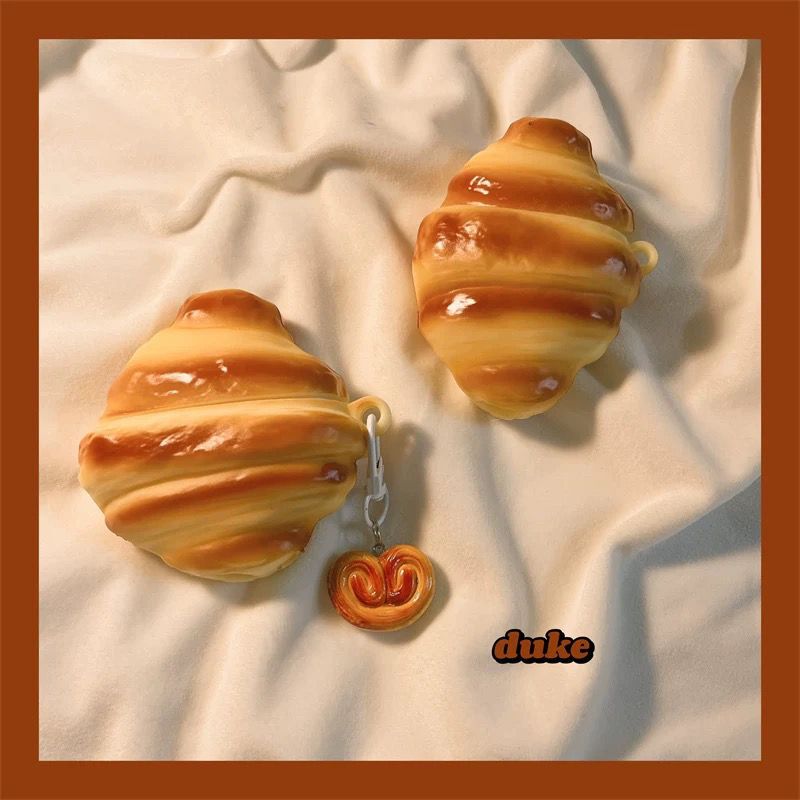 Fun Silicone 3D Croissant Bread Case Suitable for AirPods 4 Protective Cover Apple 1/2 Generation Bluetooth Earphone Case Pro3