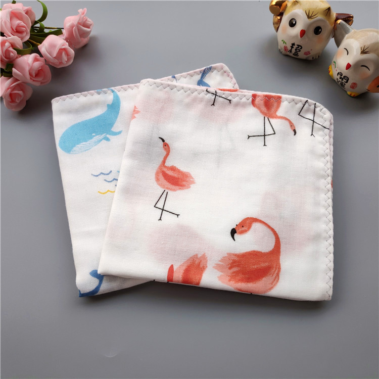 Dolphin printed cotton handkerchief double cotton yarn soft sweat-absorbent hand towel flamingo cotton square towel sweat towel female