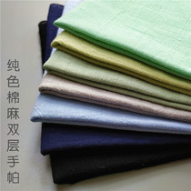 Solid color vintage cotton and hemp mens handkerchief double-layer sweat square towel Black handkerchief female gray Supa can be embroidered word tea towel
