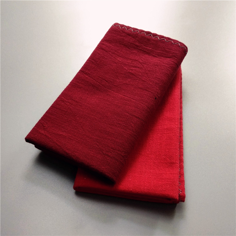 Sweat-Absorbent Pure Cotton and Linen Red Handkerchief, Solid Color Retro Style, Women's Handkerchief, Hand Towel, Absorbent Tea Towel, Double-Layer Plain Handkerchief