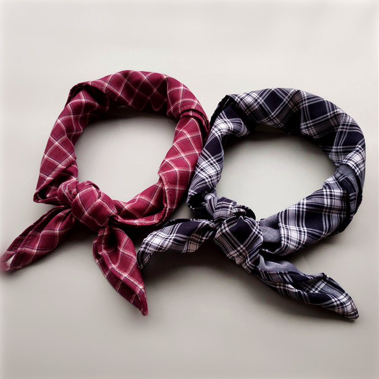 Plaid literary scarf Fashion scarf Autumn and winter collar Multi-functional headscarf Cotton yarn handkerchief cotton small square towel