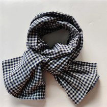 Blue small plaid full cotton thickened shawl warm collar towel men and women 100 hitch neck towels day series pure cotton yarn long scarves