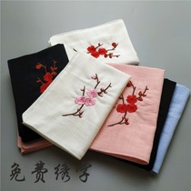 Chinese style plum handkerchief Womens double-layer embroidered cotton and hemp handkerchief Ancient Hanfu accessories embroidered handkerchief Mens handkerchief