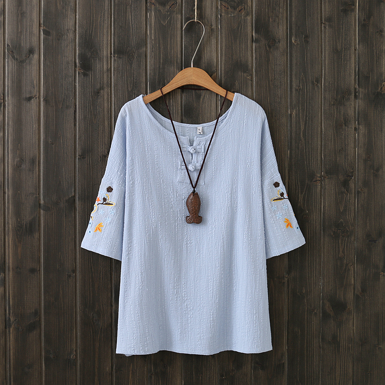 Cộng thêm phân bón XL nữ mùa hè 2018 phiên bản Hàn Quốc của chất liệu cotton cotton rộng mm mềm mại có khóa thêu áo khoác ngắn tay 200 kg quần túi hộp nữ