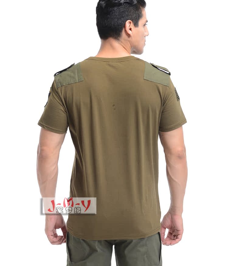 Giải trí ngoài trời mùa hè lỏng lẻo tay áo ngắn quân đội đam mê quần áo nam cổ tròn ngụy trang cotton thấm mồ hôi - Những người đam mê quân sự hàng may mặc / sản phẩm quạt quân đội bộ quần áo rằn ri nam