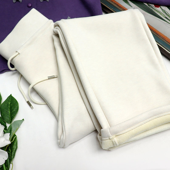 Free Shipping Autumn and Winter Thickened Fleece-Lined Relaxed Wide-Waist Acetate Casual Pants 25626