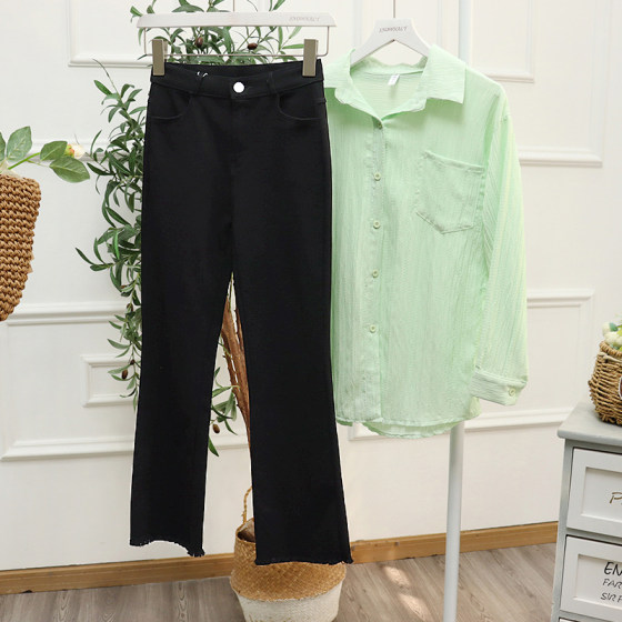 13-9 Spring/Summer New Sweet and Spicy Style Slimming High-Waisted Single Button Flared Lyocell Magic Pants 969