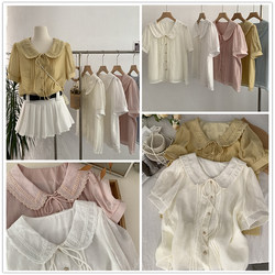 Spring and Summer Korean Style Exquisite Lace Doll Collar Lace-Up Shirt M850