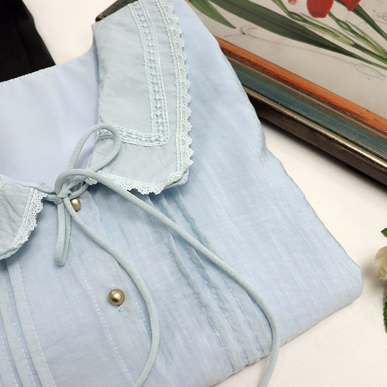 Spring and Summer Korean Style Exquisite Lace Doll Collar Lace-Up Shirt M850