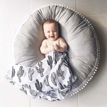 ins in pure color wool ball thickened round ground mat baby pro-skin crawl cushion children room play mat photo props