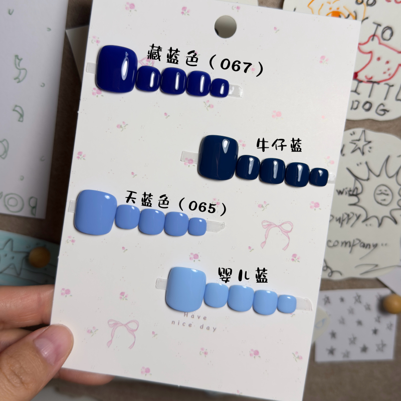 Simple and Versatile Short Nails, Toe Nails, Wearable Nails, Blue Jelly Glue, Daily Commuting, Foot Manicure, Spring and Summer
