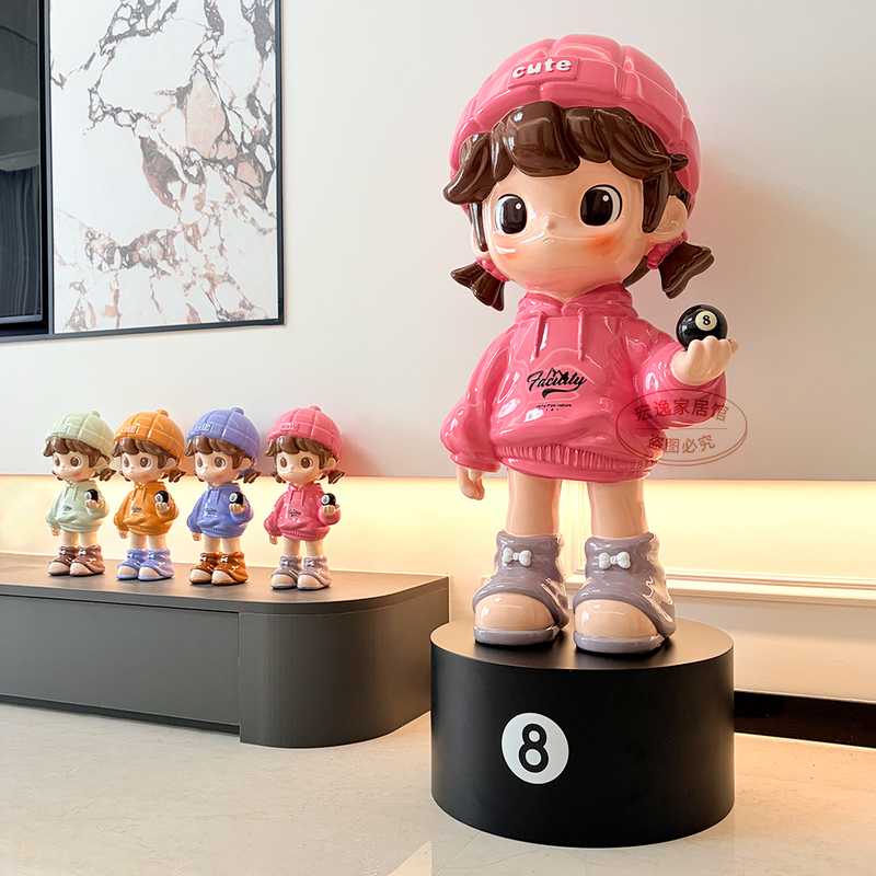 Trendy Cartoon Billiard Girl Figurine for Living Room, Club, Entryway, Floor Decoration, Housewarming Gift, Money Box