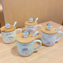 Cute cartoon hamster mug with lid spoon creative female drinking water ceramic cup students high value breakfast water Cup