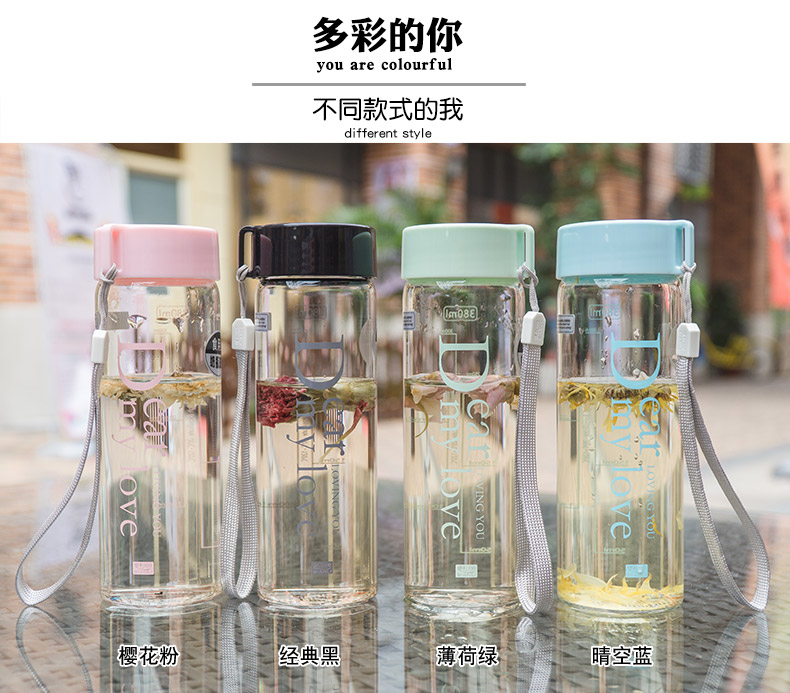 Tiện lợi 100 ly có vảy thủy tinh Hàn Quốc cốc tươi đơn giản có dây đeo ly nữ bình giữ nhiệt inox