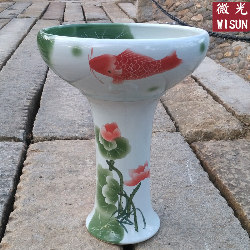 Jingdezhen Ceramic landing column fish tank Large goldfish bowl Lotus Lotus flower pot moves gift