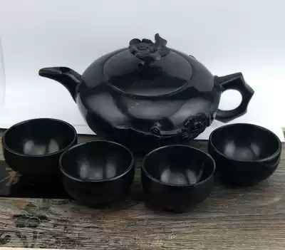 Natural dark green jade tea set Health care household jade pot Jade teapot decoration Wine set Kung Fu tea set