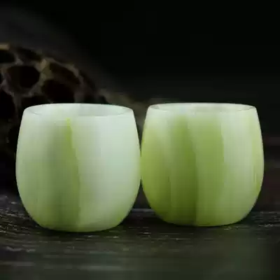 Natural Afghan jade cup Silk-wrapped jade wine glass Household drinking Retro Chinese court ancient style jade cup single cup