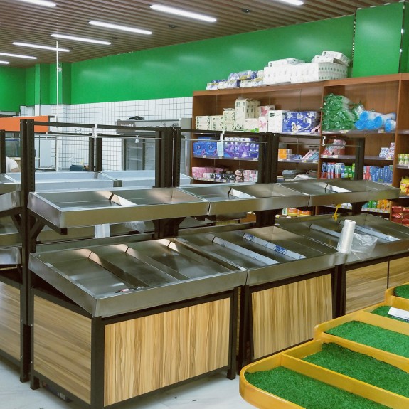 Supermarket vegetable shelves Fresh shop vegetable shelves Yonghui fruit and vegetable rack stainless steel vegetable shelves in the island cabinet