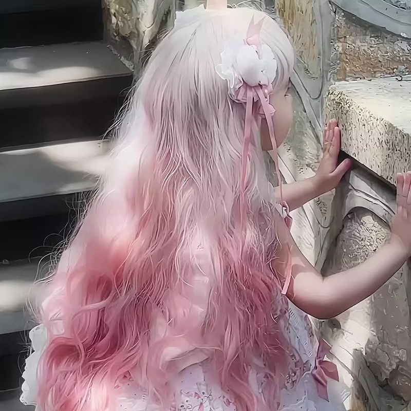 Children's Wig, Girl's Long Curly Hair, Lolita Style, for Photo Shoots and Performances, Natural, Cute, Versatile, Barbie Cosplay, Full Head Wig