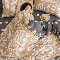 Japanese printed vintage cotton four-piece bedding cotton sheets quilt cover quilt cover bed hats Nordic style