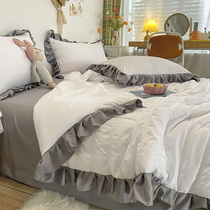 Korean version of summer Princess wind seersucker fairy summer quilt four-piece set ruffle air conditioning is summer cool quilt Double Summer