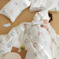 Super soft nude sleeping hipster cotton knitted cotton cotton bedding four-piece set three sets of four-piece Tianzhu cotton sheet