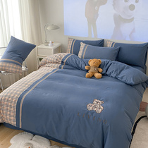 Embroidery stitching cotton bedding four-piece cotton quilt cover bed sheets bed Cassa Net Red 4-piece set ins Wind