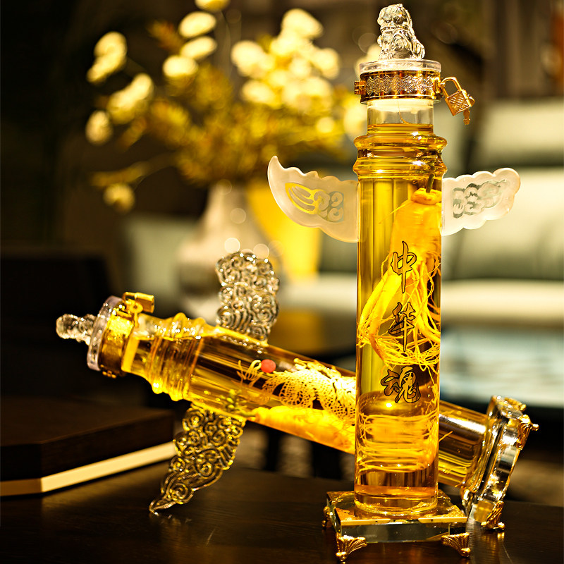 Bubble wine bottle glass empty Hua table bottle big mouth craft liquor ginseng medicinal material transparent high borosilicate thickened bubble wine empty bottle