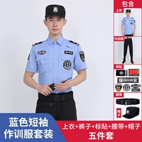 Синяя футболка, штаны, ремень, шапка, короткий рукав