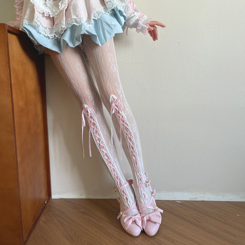 Socks Guiren's New Pink Barbie Handmade Ballet-Style Lace Thin Lolita Leggings Socks Guiren's New Pink Barbie Handmade Ballet-Style Lace Thin Lolita Leggings