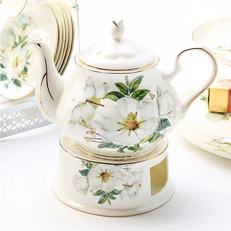 Tangshan Bone China Creative Large-Capacity English-Style Coffee Pot Vintage Style Afternoon Tea Pot Ceramic Kettle with Heating Tangshan Bone China Creative Large-Capacity English-Style Coffee Pot Vintage Style Afternoon Tea Pot Ceramic Kettle with Heating