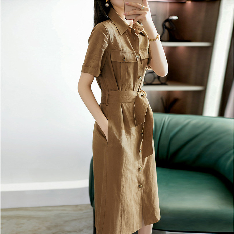 European Style French Shirt Dress for Women 2026 New Summer Commuter Fashion Slimming Workwear Style Mid-Length Skirt