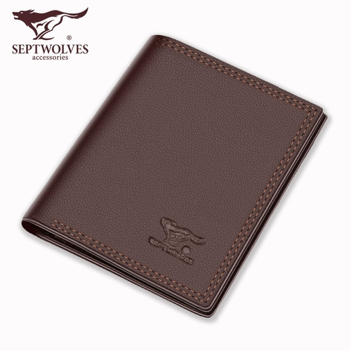 Septwolves, короткий бумажник, ультратонкий кожаный кошелек для школьников, из натуральной кожи