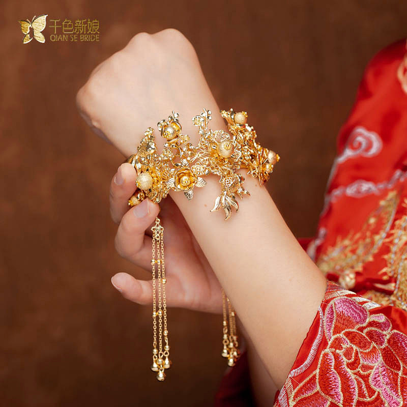 Bridal Chinese Bracelet 2022 New Ancient Costume Golden Flower Hand Jewelry Cheongsam Hand Chi Classic Wedding Accessories Drunk Willow