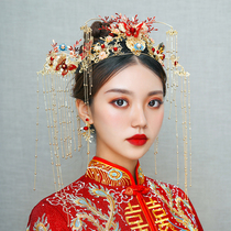 Bride Xiuhe headdress 2021 new Chinese tassel wedding toast dress ancient phoenix crown ancient dress walk to find Lei